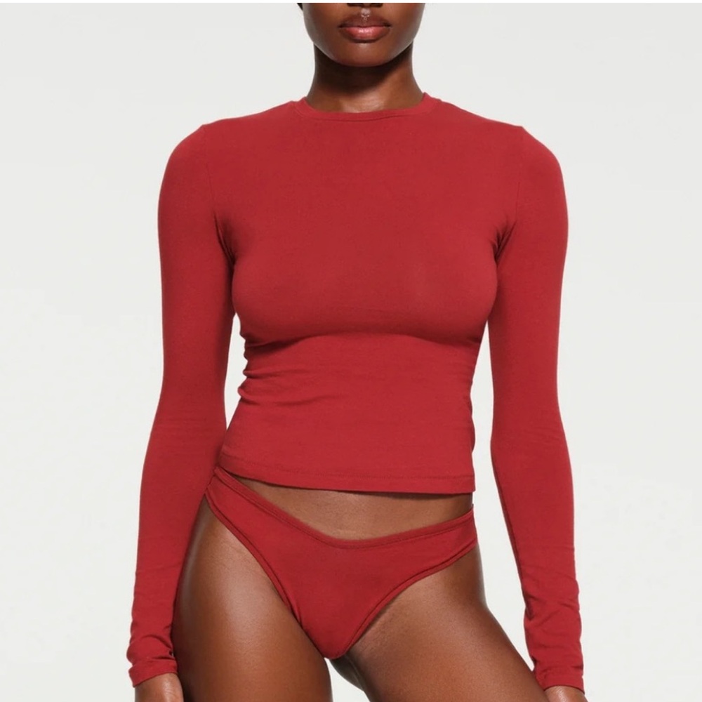 Skims Cotton Jersey Long Sleeve T-Shirt Brick Red